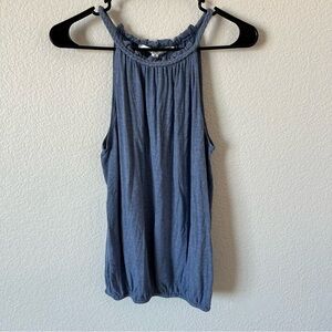 Max Studio Blue Ruched Braided Halter Tank Top